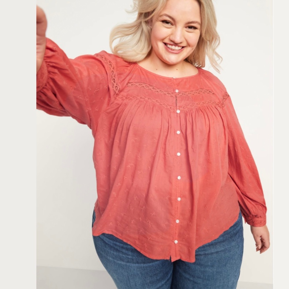 Old Navy Women's Plus Size Sugar Poppy Long-Sleeve Embroidered Lace Blouse NWT